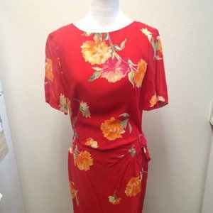 Vintage Liz Claiborne Women’s Shift Dress Floral Multicolor Red Belt Zip Sz 12